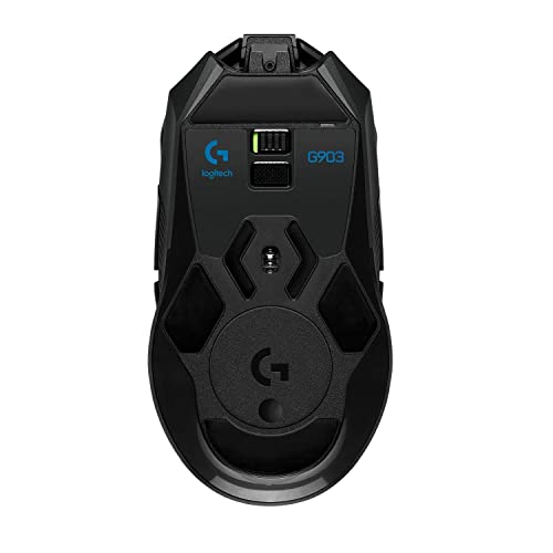 Logitech G Mouse para jogos sem fio Lightspeed 903, sensor Hero 16K, 16000 DPI, RGB, leve, botões programáveis, vida útil da bateria de 140 horas, recarregável, ambidestro, PC/Mac, preto glide
