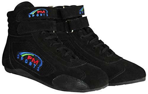 PM Sports Botas Negro de Karting para Adultos Botas de Rally Race con Suela de Goma Antideslizante de Gamuza y Malla, Suela Resistente al Aceite y Resistente al Combustible (43 EU, Negro)