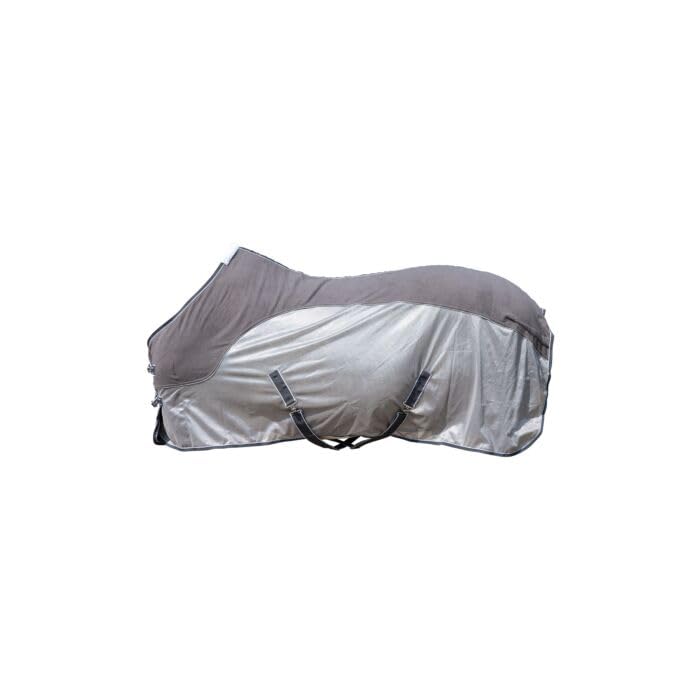 HKM Comfort Fliegendecke mit Fleece, Grau/Natur/Blau, 145
