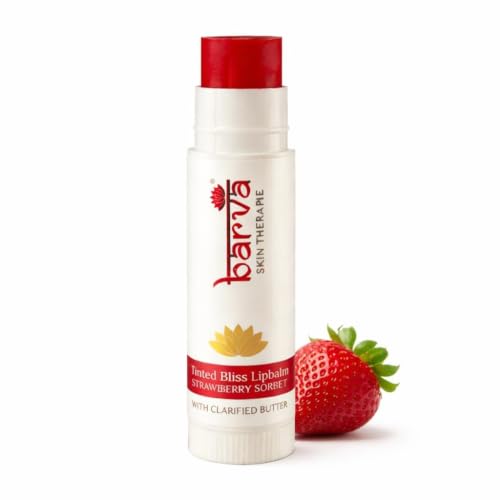 Image of Barva Tinted Bliss Lip Balm | Enriched with Clarified Butter (Ghee) | Nourishing & Long-Lasting Moisture | Soft Tint Finish | Available in 2 shades | 5g (Strawberry Sorbet)