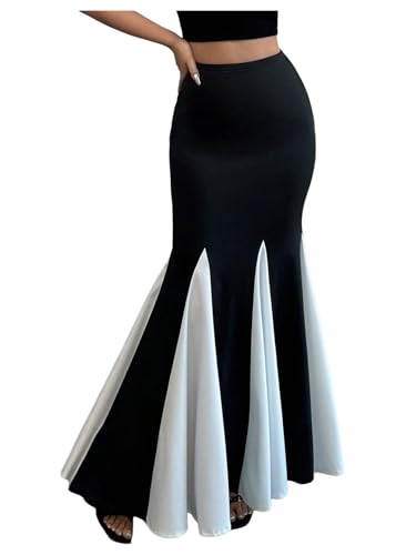 Floerns Women's Elegant Fishtail Skirt Ruffle Elastic Waist Bodycon Maxi Skirts