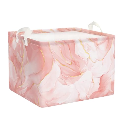 Clastyle Panier Rangement Marbre Corbeilles à Linge Sale Femme Filles pour Vêtements Boite de Rangement Jouets pour Salle de Bain Chambre à Coucher, Rose, 40x30x30 cm