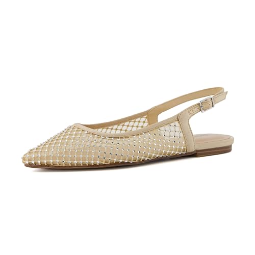 CUSHIONAIRE Women's Lark Rhinestone Mesh Slingback Flat with Adjustable Buckle, +Memory Foam, Wide Widths Available