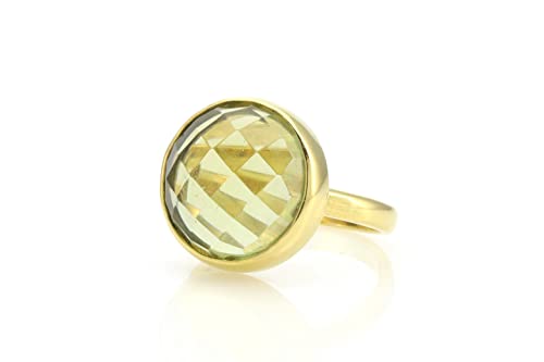 Bague Quartz Citron brut facettes or jaune femme bijou personnalisable gravé