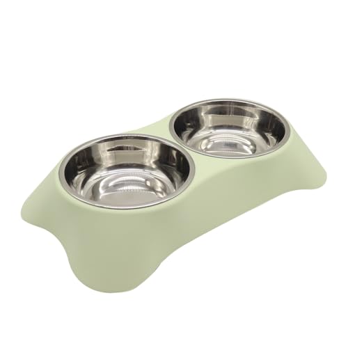 Angeer Doppia ciotola per animali domestici in acciaio inossidabile, ciotola staccabile per cibo e acqua per cani e gatti con antiscivolo, per gatti/cani, ciotole per cuccioli e gattini (L, verde)