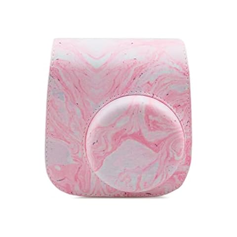 HIYQIN Instant Camera Case Compatible with Instax Mini 11/9/8/8+, PU Leather Bag with Pocket and Adjustable Shoulder Strap (Marble Pink) Cover
