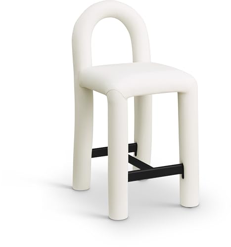 Meridian Furniture 11064Cream-C Amari Colección Moderno | Butaco Contemporáneo con Suave Cuero Vegano Crema, Estructura Interna de Hierro, Respaldo Redondeado, Butaco para Barra, 18.5" Ancho x 22" Profundidad x 37.5" Alto, Crema miniatura 1