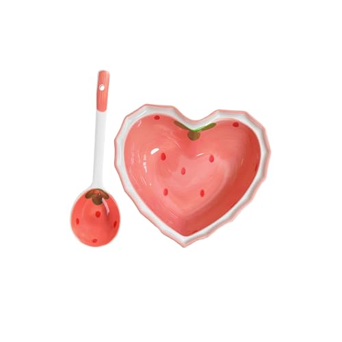 GETAJGHSD ハート型イチゴ形セラミックボウル スプーン 食洗機対応 小皿フルーツ スナック用 家用多用途食器 おしゃれで機能的