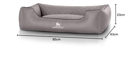 Knuffelwuff Orthopädisches Hundebett Madison aus laser-gestepptem Kunstleder M-L 85 x 63cm Grau - abnehmbarer Bezug - leicht zu reinigen - für große, mittelgroße und kleine Hunde