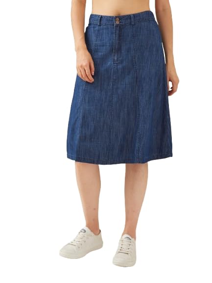 latin quarters Women's Blue Casual A-line Solid Knee Length Skirt-picture-15