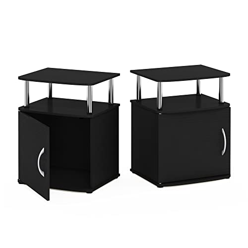 Image of Furinno Jaya 2-Tier Side Table Set of 2, with Door Cabinet, Americano
