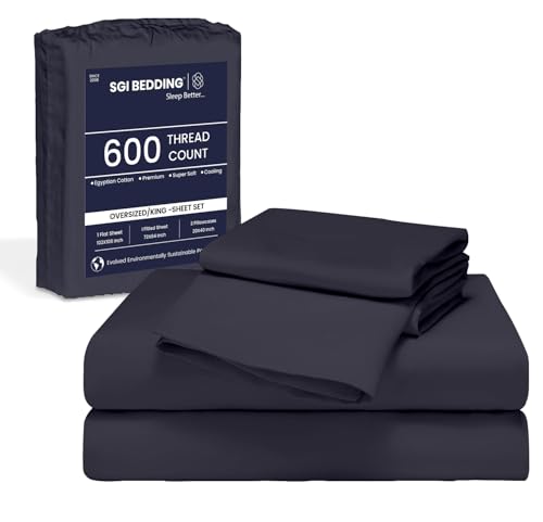 Image of SGI Bedding 120 inchx80 inch 4 Pc Family King Sheet Set 600 TC 12 inch Deep, Dark Gray