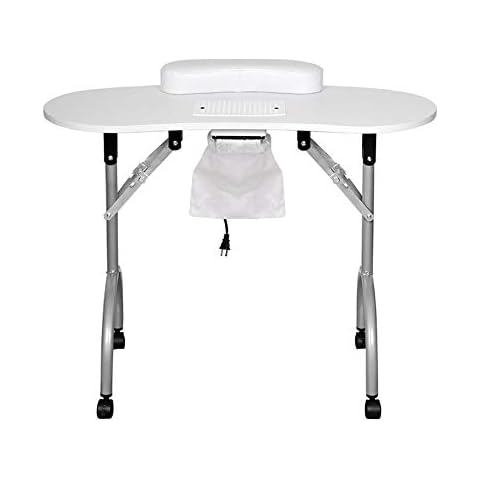 Rainbow Tree Professional Manicure Nail Table Folding Portable Manicure Desk for Family with Lockable Wheels Vented Beauty Salon Spa With Carry Bag, Wrist Pad,Electric Fan(White) Cover