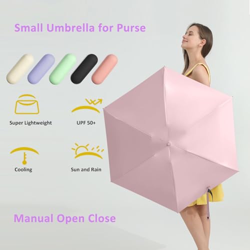 Image of BAODINI Travel Mini Umbrella for Purse with Case-Small Compact UV Umbrella Protection Sun-Lightweight Tiny Pocket Umbrella with Case for Women, Girls