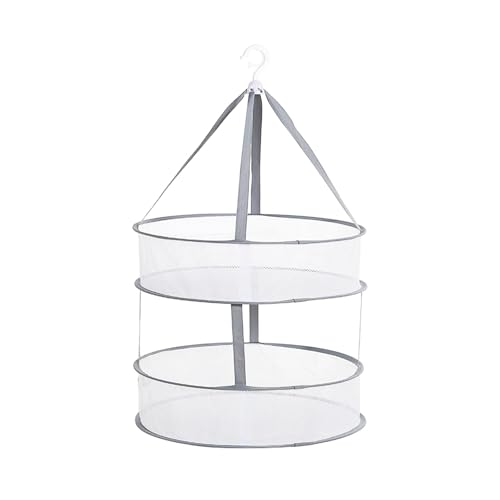 MUNTE Pliable Séchoir à Plantes, Rotatif à 360° Panier de Séchage, Double Couche Filet de Séchage Suspendu, Diamètre 45 cm, pour sous Vêtements ou...