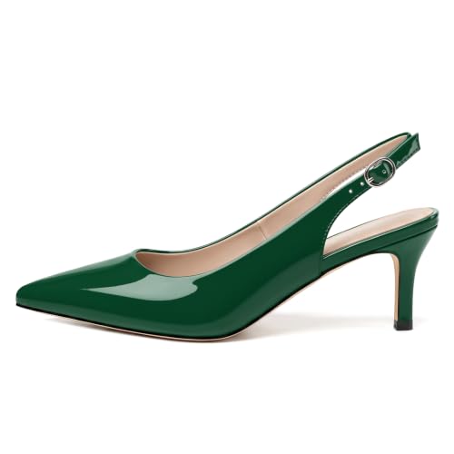 Image of NUMALEO Slingback Heels for Women Pointed Close Toe Kitten Heels Patent Pumps Dress Party Comfy Heeled Sandals Stiletto 2.5 Inch Dress Shoes