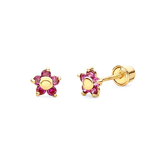 Wellingsale 14K Yellow Gold Brilliant Flower Stud Earrings With Screw Backings