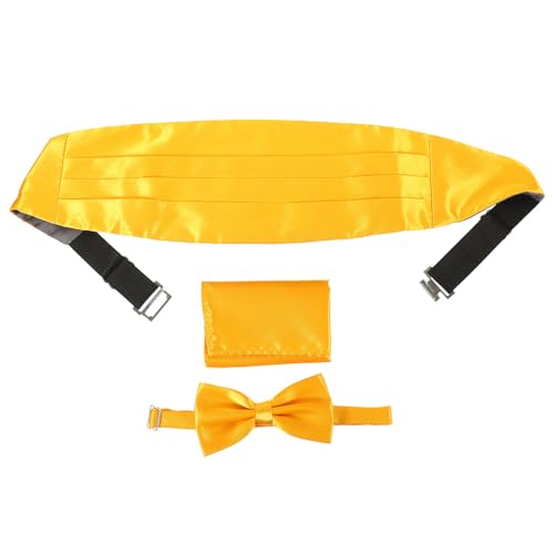 Set formal de tirante, corbata de moño y pañuelo amarillo para hombre