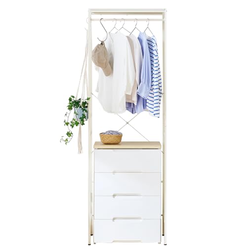 【チェスト用ラックセット】アイリスオーヤマ チェスト 4段 届いてすぐ使える完成品 ラクラク引出し 木天板 日本製 幅56×奥行41.5×高さ81cm ホワイト/ナチュラル 白 プラスチック HG-554R 組立不要