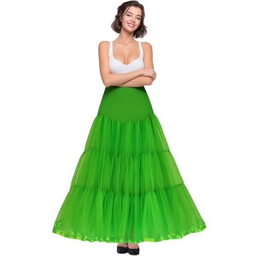 Shimaly® Damen Bodenlang Hochzeit Petticoat Lang Unterrock für formelle Kleid S-3XL, Grün , 46-58