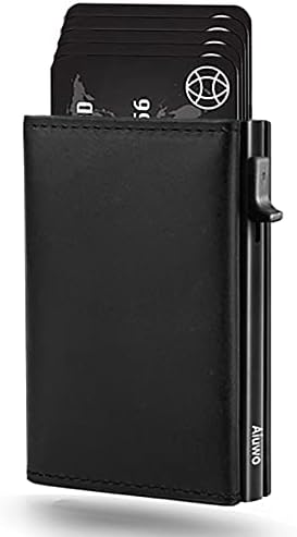 Wallet for Men RFID Blocking Pop-Up Aluminum Card with Leather & AirTag Holder Slim Minimalist Front Pocket Design Big Capacity, Wallet, Crazy Horse Black