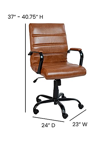Flash Furniture Whitney Mid-Back Desk Chair - Brown Leathersoft Executive Swivel Office Chair With Black Frame - Swivel Arm Chair #TOP2