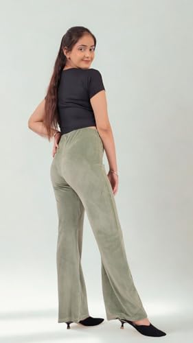 Image of Pink Shell Women's High Waist Bell Bottom Pants in Velvet