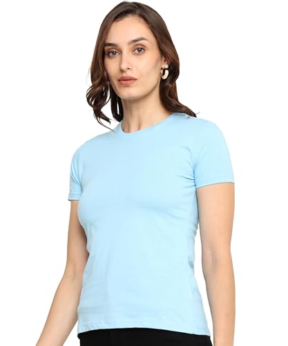 Image of Round Neck T-Shirt Top for Women | Combed Bio-Washed Ring Spun Cotton | Plain | Short Sleeves