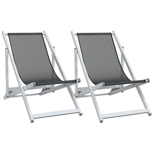 Tomostar Lot de 2 Chaises Longue Pliante, Bain de Soleil Transat Chilienne Gris Aluminium et textilène