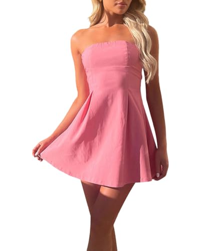 Image of ABINGOO Women's Sexy Strapless Tube Mini Dress Bow Tie Backless A-Line Going Out Formal Party Birthday Graduation Dresses