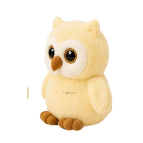 Image of Shiny Owl Soft Toy for Girls Boys Kids,Butter,Owl with Glitter Eyes Animal Plush Stuffed Baby Teddy Gift Birthday, 23 cm