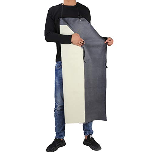 Rubber Gardening Apron Waterproof Apron Chemical Oil Resistant for Dishwashing ,Cleaning, Butcher, Dog Grooming (Dark Grey White)