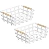 Farmhouse baskets pantry storage baskets 2 packs metal wire food organizer storage bin basket wood handles for kitchen cabinets shelf pantrywhite  urban country home decor