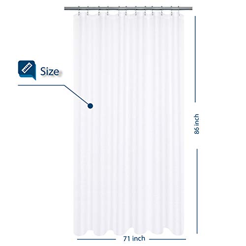 Image of Extra Long Shower Curtain with 86 inch Height, Fabric, Waffle Weave, Hotel Collection, Water Repellent, Machine Washable, 230 GSM Heavyweight, White Pique Pattern Decorative Bathroom Curtain