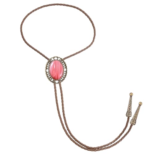 Image of Jeilwiy Bolo Tie for Men Real Stone Westwern Cowboy Ties Silver Bolos Women Leather Necktie Gift for Birthday Christmas