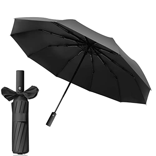 NUWIQ Automatik Auf Zu Taschenschirm, Winddicht Regenschirm, Tragbarer Sonnenschutz Schirm, mit Schirmtasche, Schwarz Cover