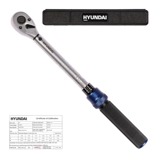 HYUNDAI Drehmomentschlüssel TW59563, 3/8 Zoll, Bereich 10 – 60 Nm, Genauigkeit ±3%, 72-Zähne, Aufbewahrungsbox, Kalibrierzertifikat, Torque Wrench für Motorrad & Fahrrad
