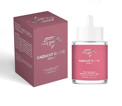 Ella Radiance Radiant White Serum – Doctor- Formulated, Face Brightening & Pigmentation Control with 3% Glycolic Acid, Ceramides, Hyaluronic Acid & Vitamin E – For Glowing Skin – Men & Women – 30ml