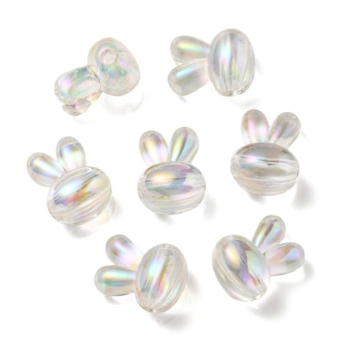 LiQunSweet 20 pcs Transparent Lovely Rabbit Head Shaped Acrylic Beads UV Iridescent Easter Theme Animals Beads for DIY Jewelry Bracelet Necklace Earring Crafts Bag Keychain Decor