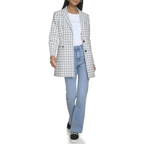 Karl Lagerfeld Paris Blazer de Tweed a Cuadros Casual, Blanco, 46 para Mujer
