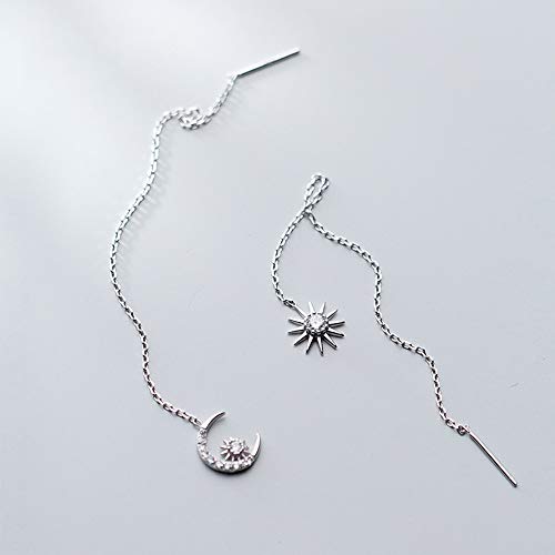Crystal Crescent Moon Star Tassel Threader Chain Earrings S925 Sterling Silver Asymmetrical Dainty CZ Crystal Rhinestone Dangling Charm Sun Long Chains Earring Jewelry for Women Girls4