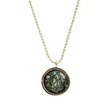 Gempires Moss agate Coin Pendant Necklace, Round Disc Pendant, Gemstone Necklace, Lightweight, 18-inch 14k Gold Plated Diamond Ball Chain, Gift for Her