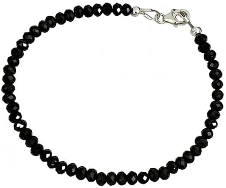 CHIK-BRACE-4879 Pulsera de cuentas de turmalina negra facetada de 0.157 in para mujer Relleno de oro, plata u oro de 14 quilates Pulsera delicada