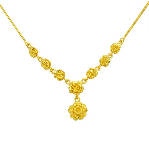 Yellow Gold GP Flower Rose Snake Chain Drop Pendant Necklace 1 mm 18 inches