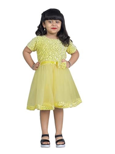 Image of Charming Girls' Kids Velvet & Net Frock with Knee-Length Short Sleeve A-line Round Neck Fit and Flare and Back Zipper Closure|Kids Dress for Baby Girls Birthday Outfit