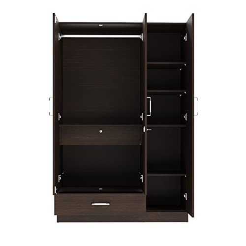 Image of Wakefit Wardrobe | 1 Year Warranty | Engineered Wood Almirah, Cupboard for Clothes Storage | 3 Door, Mirror, 2 Drawers, 1 Hanging Space | Gingham - Wenge