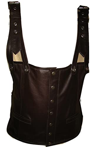 Mens Leather Brown Vest - Tu Pac Hood Suspender Leather Vest2