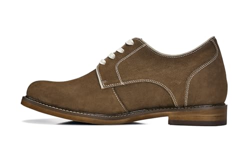 CALTO Men's Invisible Height Increasing Elevator Shoes - Khaki Brown Lace-up Premium Leather Casual Derby - 3 Inches Taller - J1312 - Size 10.5 D(M) US3