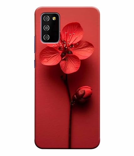 Image of Printed Hard Back Case Cover & Compatible for Samsung Galaxy A03S / Samsung Galaxy A02S | Red Flower Painting (Multicolor) - D1195