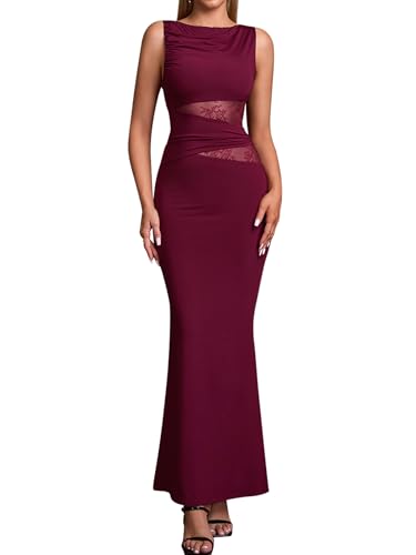 Image of EYNMIN Women's Lace Bodycon Maxi Long Formal Wedding Guest Prom Dresses | 2026 Elegant Dress,Cocktail,Dinner,Party,Evening,Birthday,Bridal Shower,Soft Stretchy Fabric,Fully Lined,Slim Fit,Sleeveless